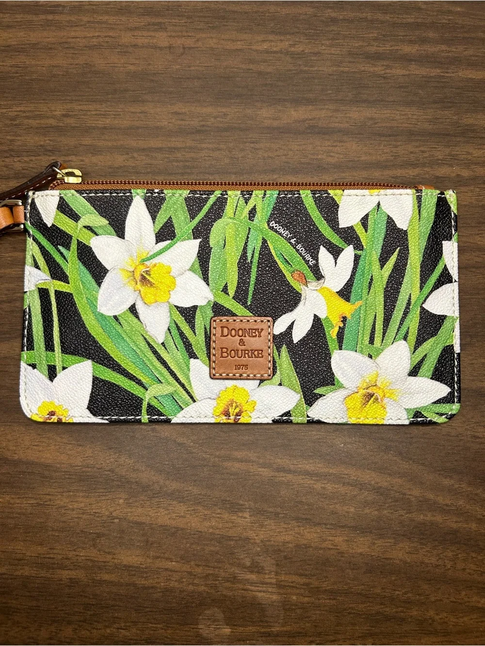 Dooney & Bourke Black Floral Zip Wristlet with Yellow Daffodils